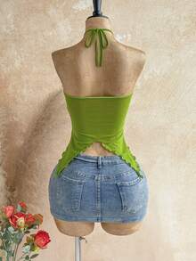 Soleia Women's Asymmetrical Hem Camisole With Seashell Decor, Suitable For Beach Vacation, Summer,Summer Top - Green - View 2