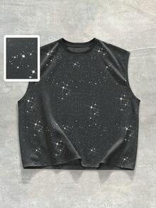 ROMWE MEN Street Life Men's Summer Casual Rhinestone Embellished Tank Top - Dark Grey - View 5