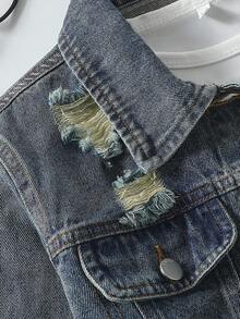 SHEIN Ensemble deux pièces en jean style Y2K pour préadolescentes, nouvelle arrivée pour l'automne/hiver, inspiré du style universitaire, veste + jupe plissée. Veste en jean délavé à manches longues et jupe plissée en jean mini, denim bleu moyen délavé, un ensemble mode ample et polyvalent, nouvelle tenue en jean - Jean brut - Voir 8
