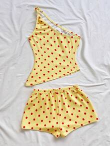 Soleia 新款女裝夏季套裝，度假穿搭，2件套，適合日常島嶼波希米亞熱帶可愛波西米亞風，花卉、海灘波點黃色 - 黃色 - 查看 2