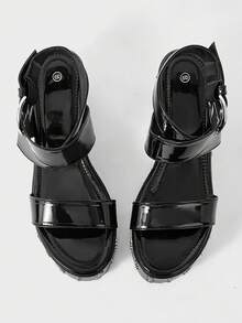 ROMWE Grunge Punk Giày sandal đế cao, gót đính kim tuyến, khóa cài nhọn dành cho nữ. - màu đen - Xem 2
