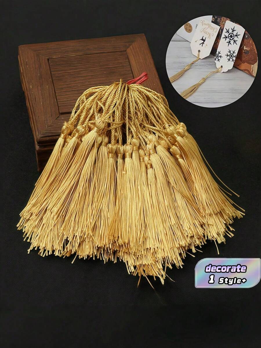 50PCS 13cm Silky Tassels With Gold Thread Loops | Bulk DIY Craft Accessories For Bookmarks, Graduation Cap Tassel, Jewelry Making | Party Home Festival Decorations (Christmas, New Year Gifts) - Gold - View 1