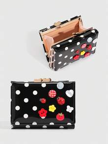 ROMWE Kawaii 1 Buah Dompet Pendek Modis Dopamin Lucu dengan Motif Polkadot & Kancing, Tempat Kartu Motif Kumbang Musim Semi dan Musim Panas, Dompet Lipat Tiga Elegan dengan Klip Logam, Dompet Pendek Kompak untuk Wanita, Hadiah Kembali ke Sekolah, Pengatur Kartu Harian Portabel - Hitam - View 3