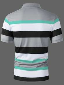 Manfinity Homme 男士字母條紋短袖休閒通勤 Polo 衫，正式款 - 彩色 - 查看 2