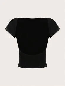 SHEIN Essnce 4件裝休閒簡約圖案圓領貼身露背鏤空女款T恤，適合夏季 - 彩色 - 查看 12