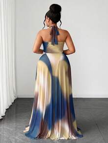 Maweii Vestido de verano con estampado degradado, sin espalda y con cuello halter para mujer de talla grande - Multicolor - Ver 2