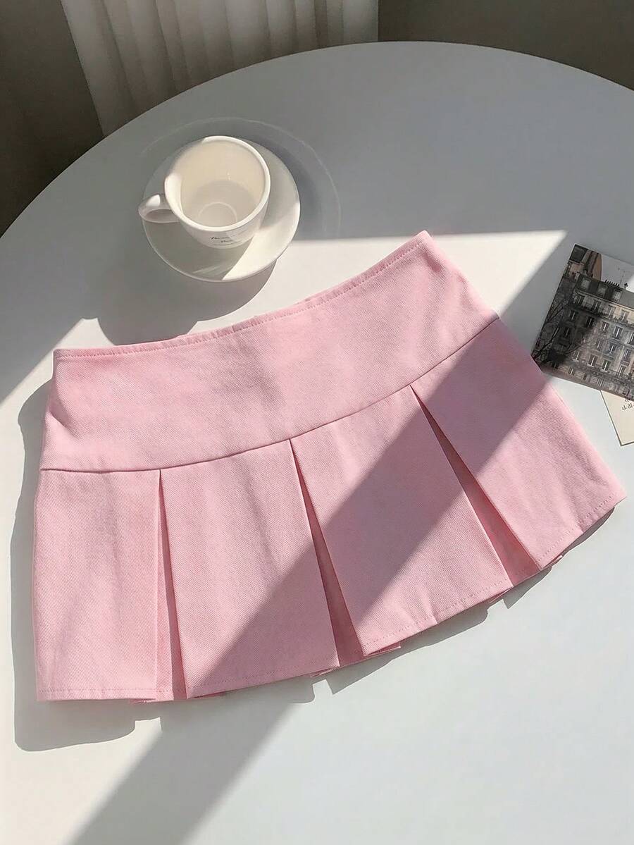 SHEIN EZwear Saia de verão com detalhe de pregas dobradas e cós largo - Coral Rosa - Ver 1