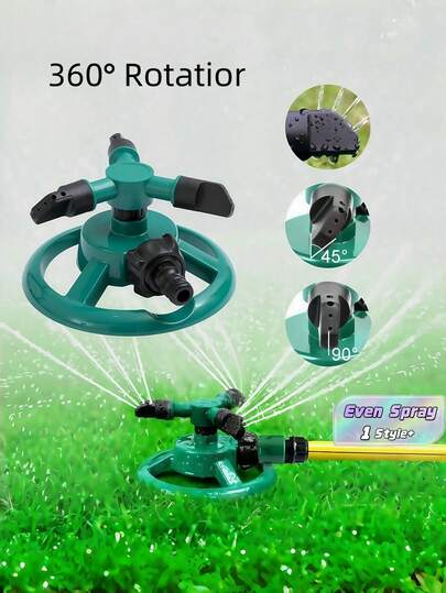 1 PIEZA Aspersor rotativo automático de 360° - Sistema de riego eficiente con 3 boquillas ajustables para jardín, césped y plantas | Herramienta de riego exterior, aspersor de césped duradero para patio, césped, macizos de flores