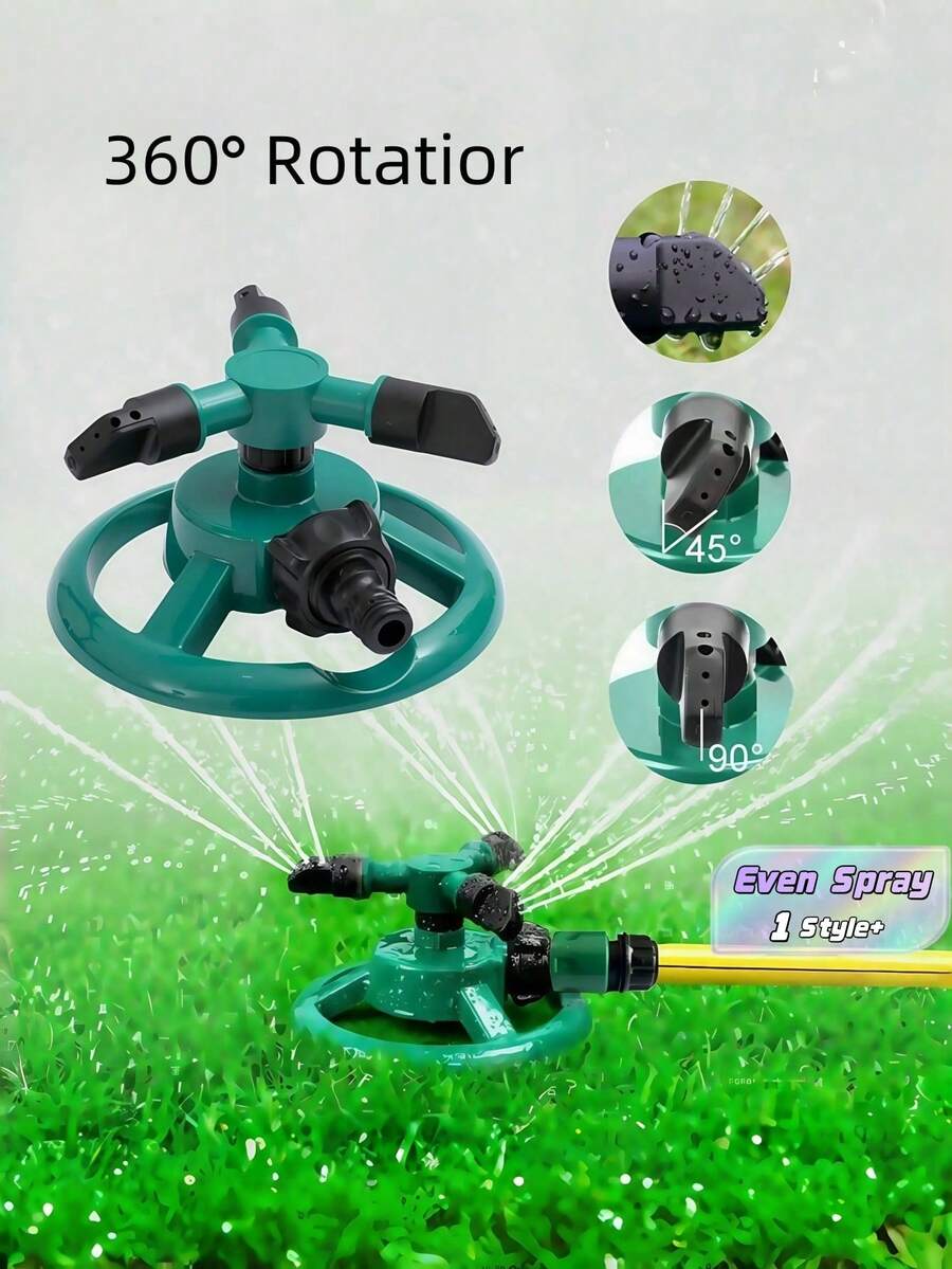 1 件 360° 自动旋转洒水器 - 3 喷嘴可调节花园喷水，适用于草坪、庭院和植物 | 高效灌溉系统、户外浇水工具、耐用草坪洒水器，适用于露台、草地、花坛 - 綠色 - 查看 1