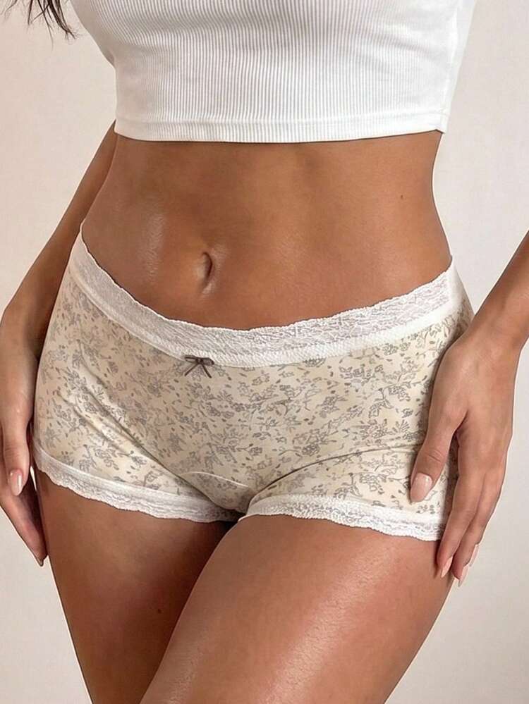 Sweet Floral Lace Patchwork Short Fitted Safety Shorts For Women