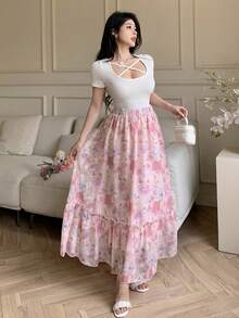Modelyn Petite Falda romántica acampanada con cortes en A de mujer, tejida en rosa, para primavera/verano - Rosa - Ver 6