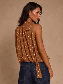 SHEIN Glamour 女款夏季優雅波點印花掛脖上衣 - 亮橙色 - 查看 2