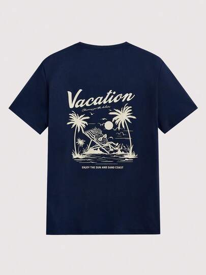 Open Phase Men's Tropical Print Short Sleeve T-Shirt, Suitable For Summer Wear, Comfortable & Breathable, Leading Fashion