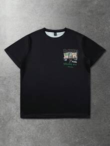 ROMWE MEN Street Life Áo thun nam tay ngắn cổ tròn in chữ và dấu đô la, kiểu dáng thường ngày, thích hợp cho mùa hè. - màu đen - Xem 8