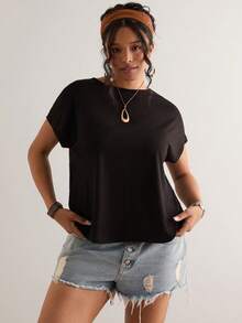 Freevana Plus Size Women Lace Patchwork Casual Sexy Versatile Daily Wear T-Shirt Date Night Black Summer - Black - View 5