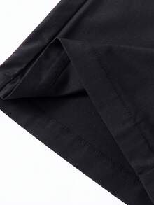 SHEIN 青少年男童休闲日常舒适拼接弹力腰宽松直筒纯色梭织裤运动裤青少年男童慢跑裤青少年防风裤青少年绿色裤子男童绿色裤子适合春夏季节日常穿着、运动、郊游、上学、聚会、节日、拍照 - 黑色 - 查看 4