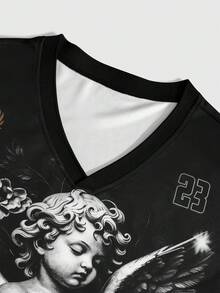 ROMWE MEN Prep Men's Letter & Angel Print Short Sleeve Casual T-Shirt - Multicolor - View 3