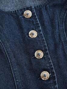 Bộ 2 món gồm áo không tay và chân váy xòe bằng vải denim màu xanh đậm cho bé gái. - Rửa tối - Xem 4