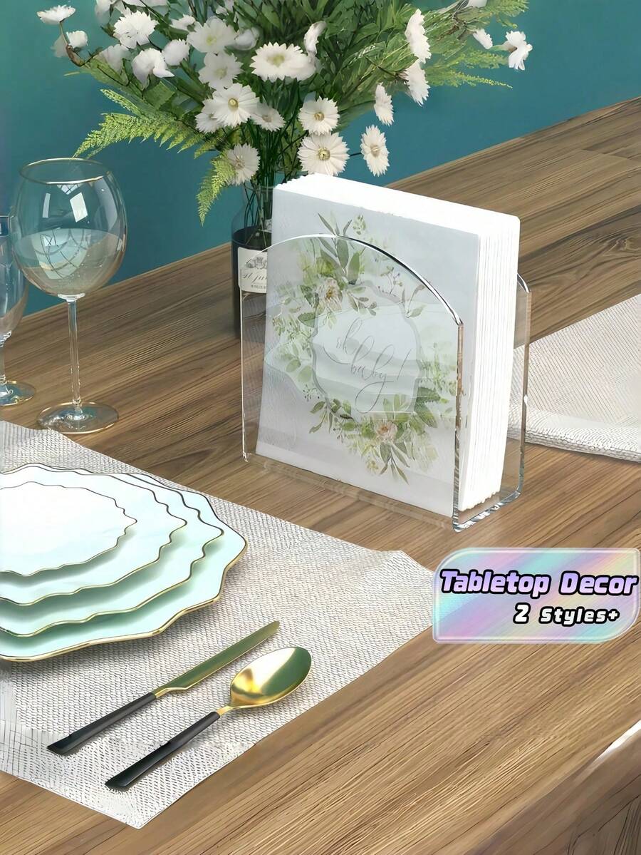 1/2PCS Crystal Clear Acrylic Napkin Holder Transparent Paper Napkin Dispenser Stand For Desktop Dining Room Kitchen Restaurant Home Decor Bar Accessories Countertop Tabletop Tissue Organizer - Transparent - View 1