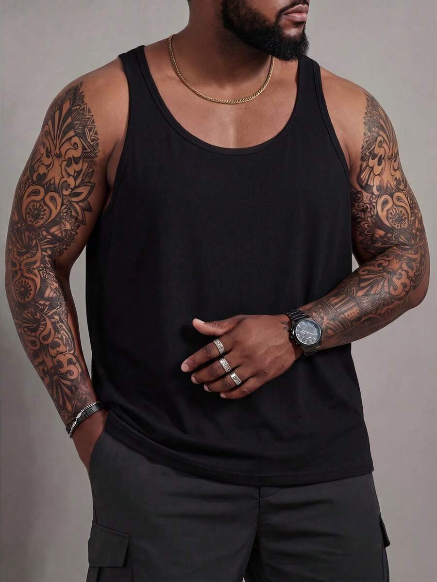 Manfinity Homme Men Plus Solid Tank Top - Black - View 1