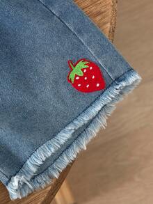 SHEIN Elladie kids Bộ áo hai dây và quần short denim mùa hè ngọt ngào, tươi mát cho bé gái, có chi tiết nơ, thích hợp cho các hoạt động hàng ngày, du lịch, họp mặt gia đình và mua sắm mùa hè. - Đỏ - Xem 5