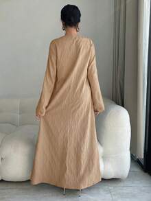 Al Najma Women's Elegant Long Sleeve Arabic Style Dress - Khaki - View 5