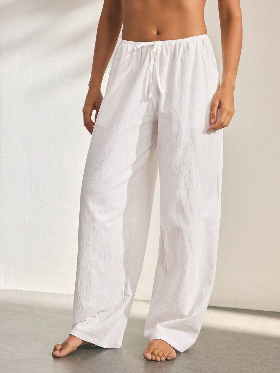 Ocili Women's Comfortable Casual Drawstring Pants, Loungewear Bottom - White - View 1