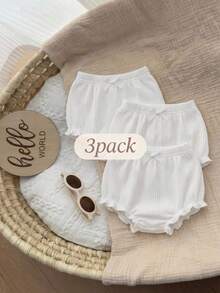 SHEIN 3条装女婴针织休闲纯色弹力腰三角内裤 - 白色 - 查看 5