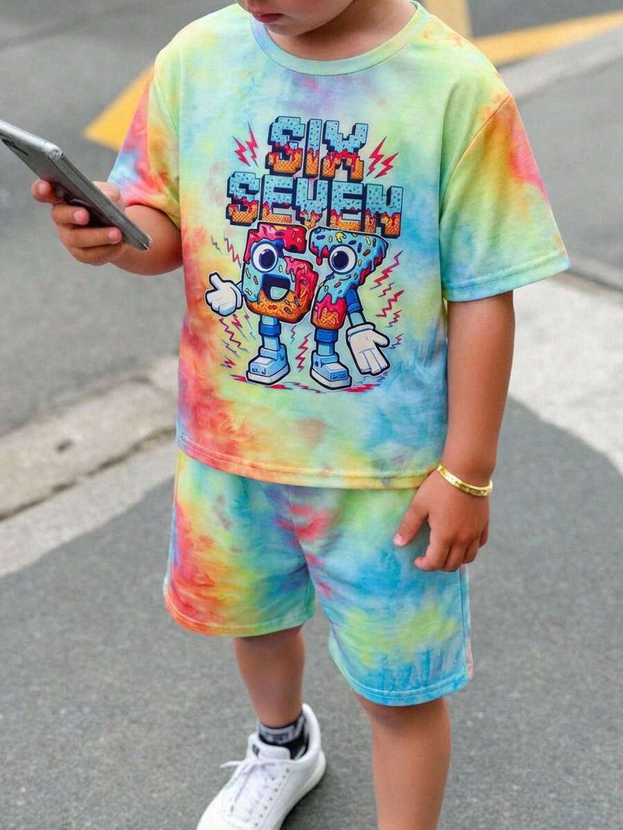 SHEIN Set Kaos Lengan Pendek dan Celana Pendek Motif Pisang Kartun untuk Anak Laki-Laki - MultiWarna - View 1
