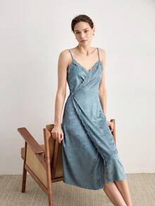 Ocili Camisón de mujer de satén jacquard - Neblina azul - Ver 1