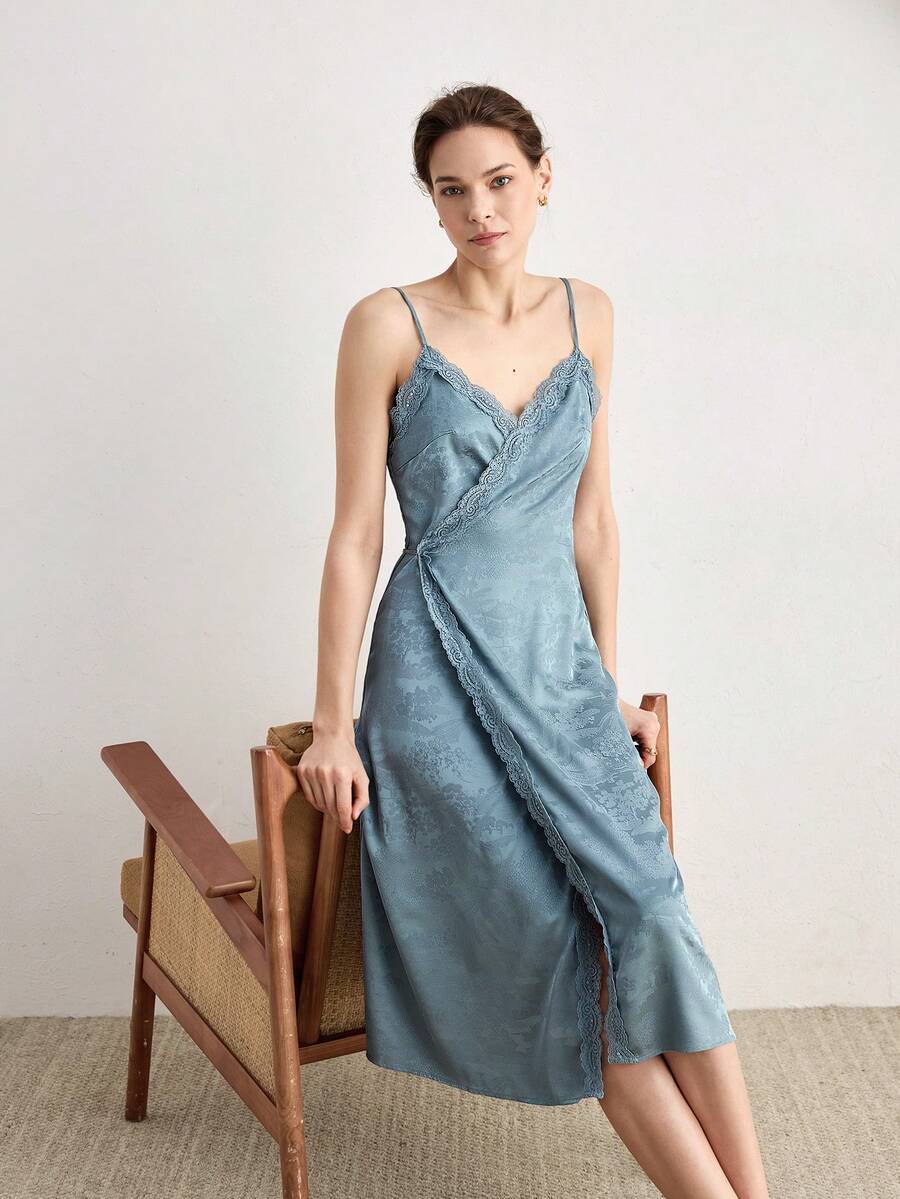 Ocili Camisón de mujer de satén jacquard - Neblina azul - Ver 1