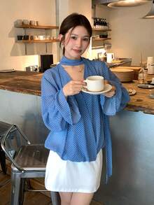 DAZY Áo kiểu nữ tay dài buộc dây, phong cách Hàn Quốc. - Màu xanh lam - Xem 8