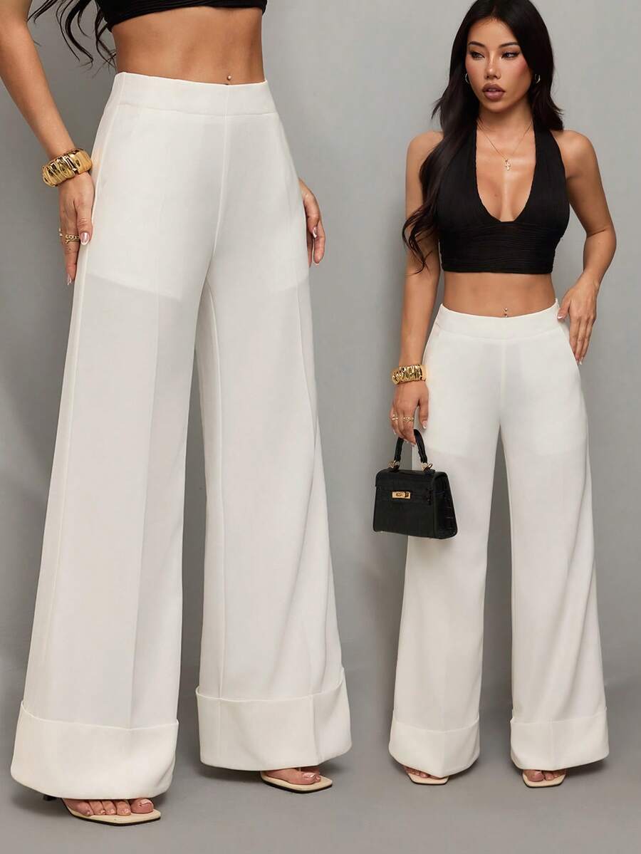 SHEIN PETITE Quần ống rộng thanh lịch dành cho nữ, kiểu dáng thời trang và thoải mái, phù hợp cho dịp Giáng sinh, Lễ Tạ ơn và trang phục công sở mùa xuân/hè.