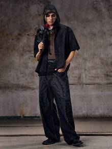 男士牛仔褲，哥德龐克街頭風 Emo 時尚水洗 Y2K，丹寧，寬鬆直筒，春夏 - 查看 3