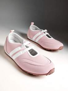 Solezae Giày thể thao nữ thoải mái, dễ thương, có dây thun co giãn, kiểu giày ballet. - Hồng - Xem 5