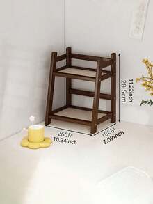 1 PC Large Double Layer Rattan Desktop Bookshelf Cup Holder Creative Simple Kitchen Water Tea Cup Storage Shelf Multifunctional Desk Organizer Shelf Coffee Snack Storage Display Stand Home Office Organization Rustic Natural Rattan Shelf Home Decor Storage Rack - Multicolor - View 16