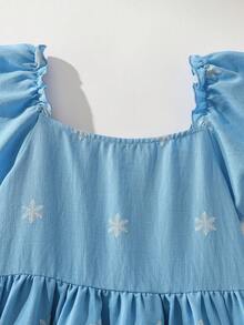 Maija Kids Maija Kids 少女刺绣方领荷叶袖可爱连衣裙 - 藍色 - 查看 6