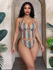 Slaydiva 2026 New Plus Size Women's Two Pieces Bikini Swimwear, Sexy Contrast Color Beach Wear - Multicolor - View 4