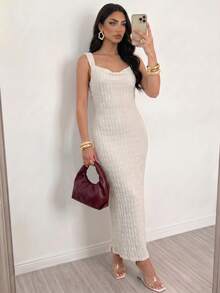 Vestido de verano elegante y vintage de mujer con estilo francés, con lunares, espalda descubierta, bloques de color, lazo y col - Albaricoque - Ver 4