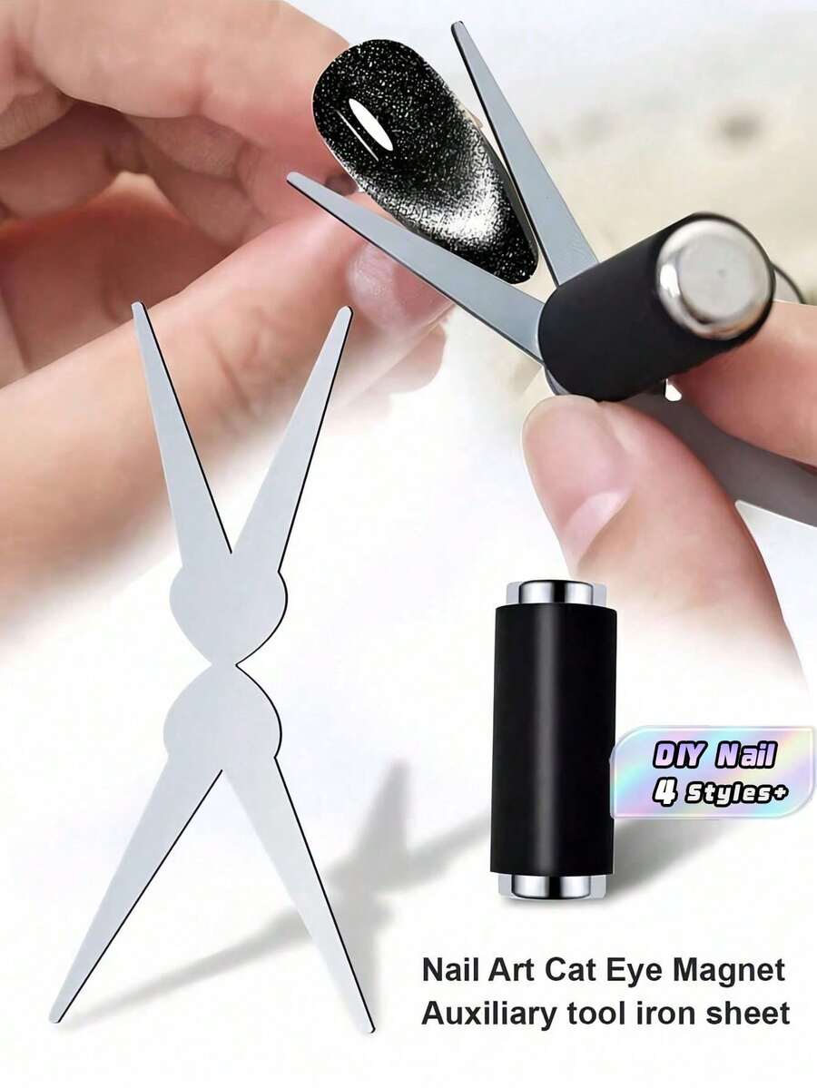 1/2 piezas Nuevo imán en forma de ojo de gato francés Placa de hierro magnética fuerte en forma de V para esmalte de uñas con efecto ojo de gato 3D Doble cabeza Imán en forma de ojo de gato francés XY Juego de herramientas magnéticas 2 en 1 para cuidado de uñas Herramienta auxiliar para imán de ojo de gato Barra magnética UV de precisión para uso en el hogar y salón de uñas DIY - Multicolor - Ver 1