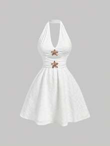 MOD Vestido halter con volantes y estampado floral - Blanco 2 - Ver 2