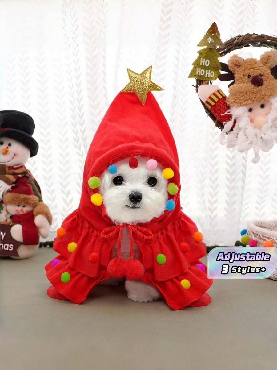 Piece Set Adjustable Size For Dogs Cats Soft Fleece Warm Lining Red Green Plaid Christmas Pattern Pet Clothes Christmas Holiday Autumn Winter Season Festive Pet Costume Outfit - Red - View 1