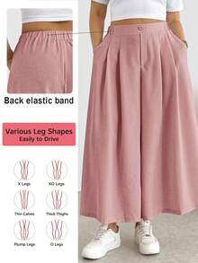 Comfortable And Loose-Fitting Elastic-Waist Pleated Shorts/Skirts, A Basic And Versatile Style For Everyday Wear, Flattering The Figure, In Apricot Color, For Plus-Size Women, For Spring/Summer - Rosa - View 9