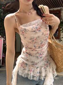DAZY 女士印花荷叶边吊带背心，度假必备 - 彩色 - 查看 8