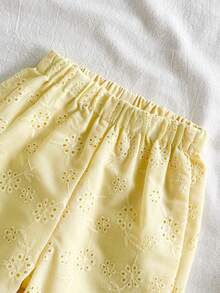 SHEIN Vintaside Kids 2件套女婴幼儿/新生儿0-3岁春夏休闲甜美日常度假条纹梭织无袖上衣和阔腿裤两件套 - 黃色 - 查看 9