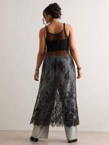 Freevana Plus Size Women's Black Lace Spaghetti Strap Dress,Sheer Elegant Summer Boho Long Dress,Music Festival Outfit,Night Out Club,Bohemian Western Style - Black - View 3