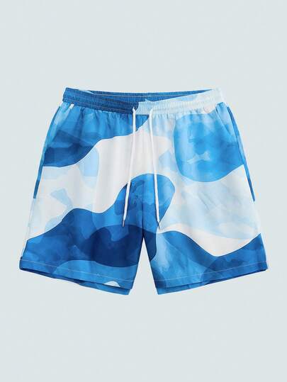 Modcrash Bañador casual de hombre con estampado de camuflaje 3D digital, cintura con cordón, pantalones cortos de playa, ropa de ocio para vacaciones al aire libre