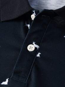 Manfinity Mode Men's Printed Turndown Collar Polo Shirt, Suitable For Office, Outing, And Party Wear - Royal Blue - View 7