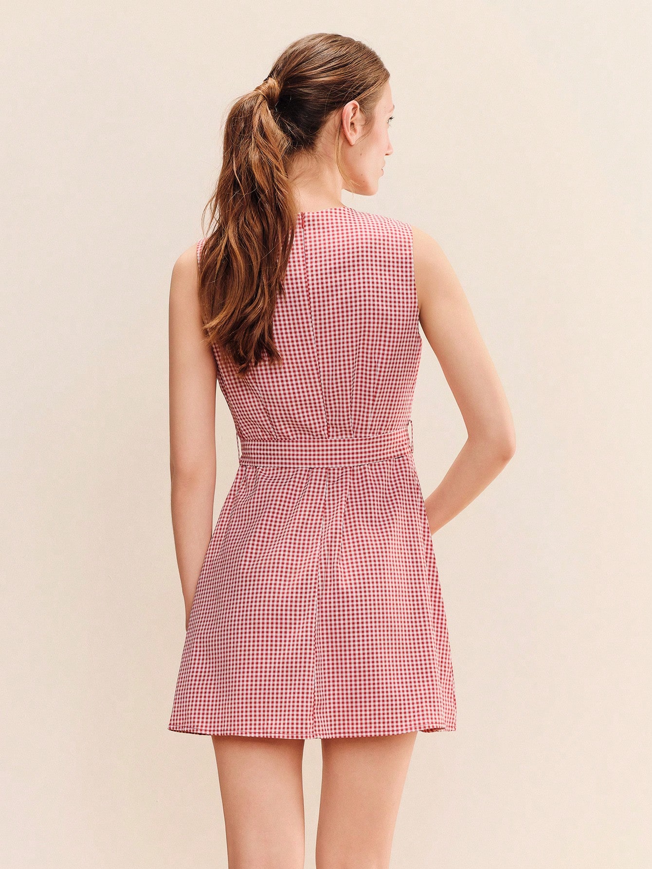 Red Gingham Sleeveless Mini Dress With Self Fabric Belt Cute Vintage Spring Summer French Style Vintage Dress Work Dress Office Dress Holiday Dress