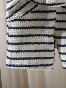 SHEIN 2pcs Young BoyTextured Stripe Knit Shirt And Shorts Set - Blue and White - View 6